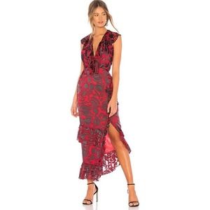 SALONI Size 10 Anita Floral Burnout Sleeveless V-Neck Ruffle Trim Midi Dress